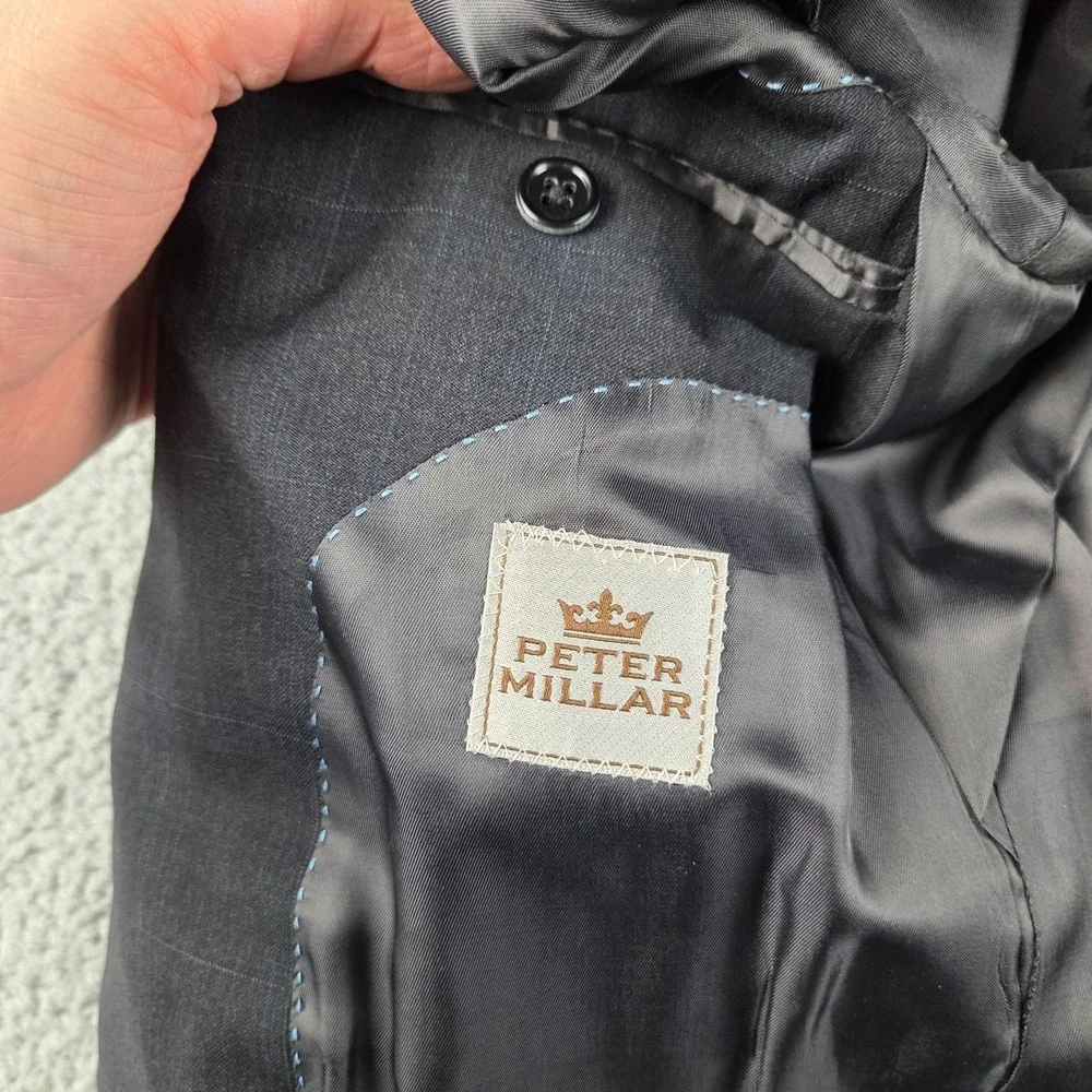 Peter Millar Blazer Sport‎ Coat Jacket 2-Button 100% Wool Mens 40R Gray Plaid
